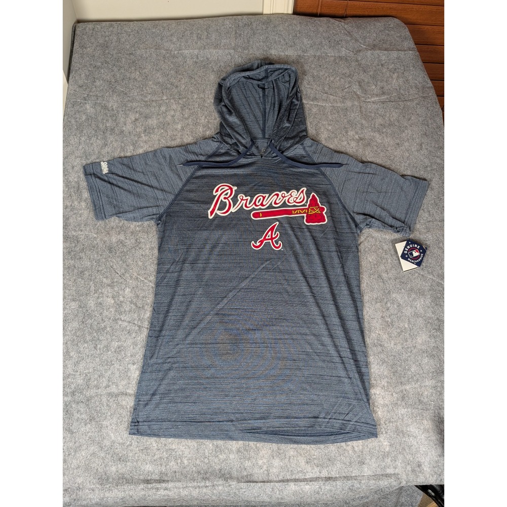 Stitches Gray Short-Sleeve Hooded Braves Pullover with Red Logo - Picture 2 of 8